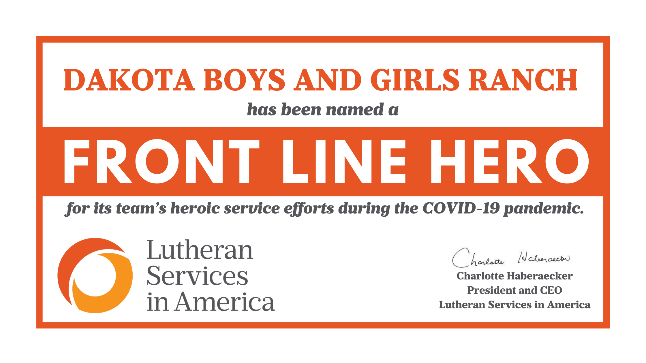 Lutheran Services in America Presents Front Line Heroes Award to Dakota Boys and Girls Ranch